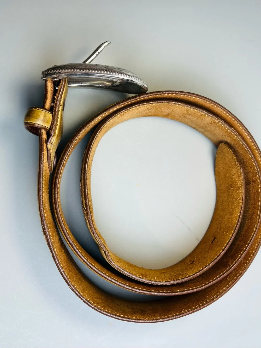 Vintage Fossil Genuine Leather Belt Brown Brass Buckle Western Y2K 40